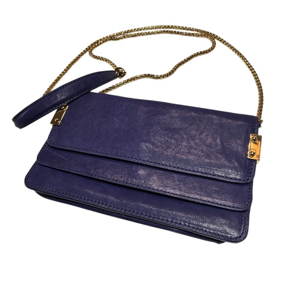 Stuart Weitzman Handbags - Stuart Weitzman Purple Leather Purse, Chain Wallet, Magnetic Button Closure, EUC